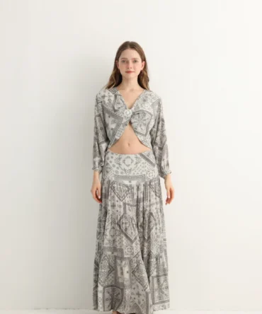 Haven & Drift Bandana Print Boho Maxi Set - Premium Summer Resort Two-Piece Cutout Dress