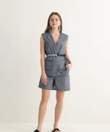 Blue Sleeveless Vest & Matching Tailored Shorts - Premium Summer Beach Set