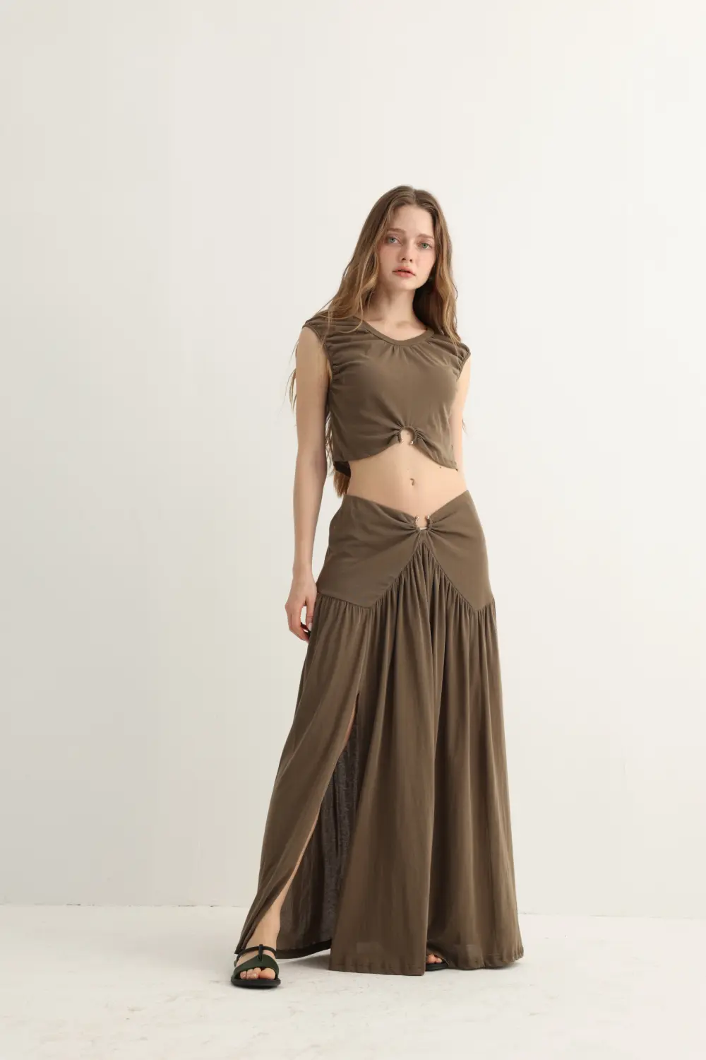 Haven & Drift Earthy Brown O-Ring Boho Maxi Set - Premium Summer Resort Slit Dress Two-Piece - Image 9
