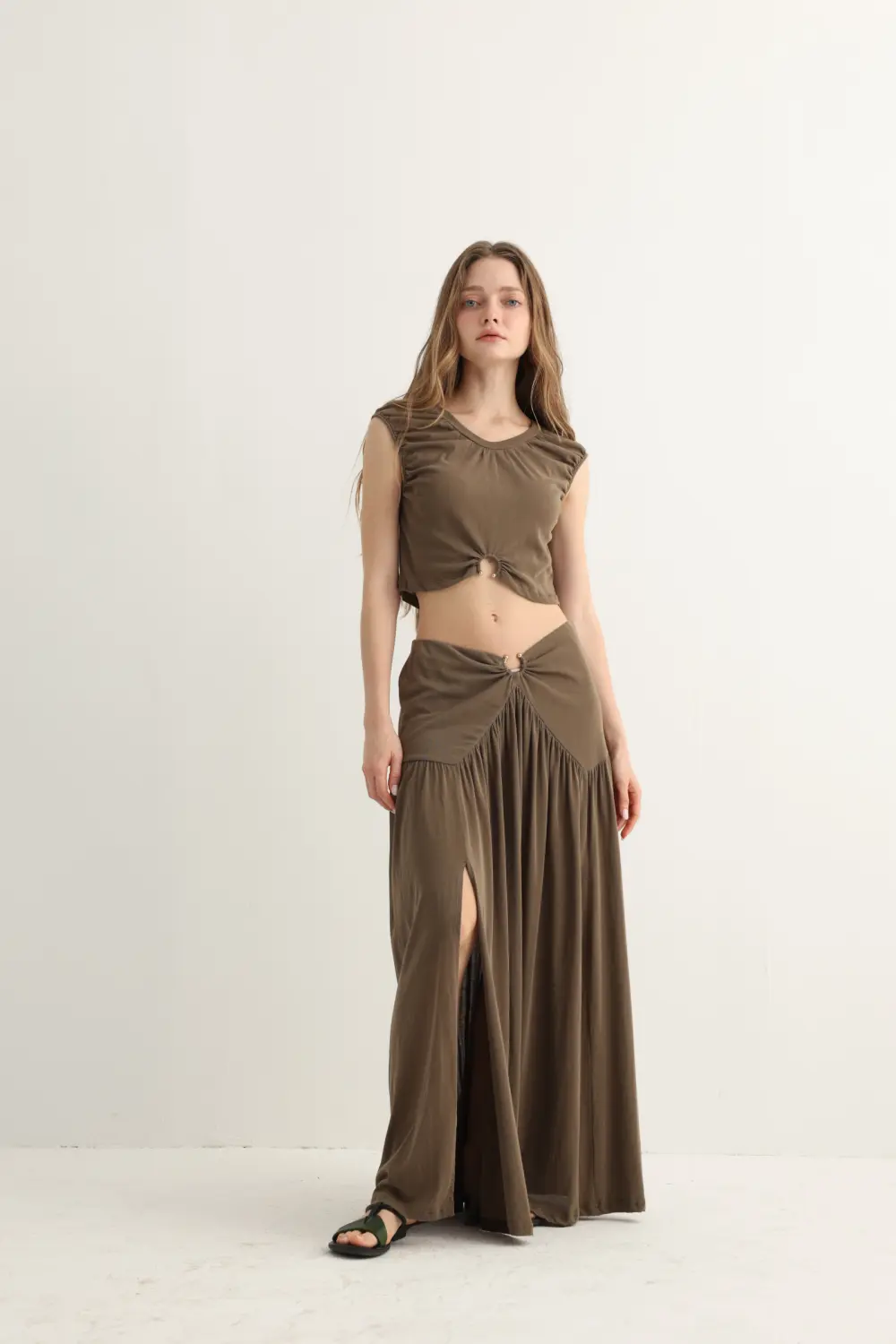 Haven & Drift Earthy Brown O-Ring Boho Maxi Set - Premium Summer Resort Slit Dress Two-Piece - Image 8