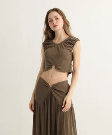 Haven & Drift Earthy Brown O-Ring Boho Maxi Set - Premium Summer Resort Slit Dress Two-Piece