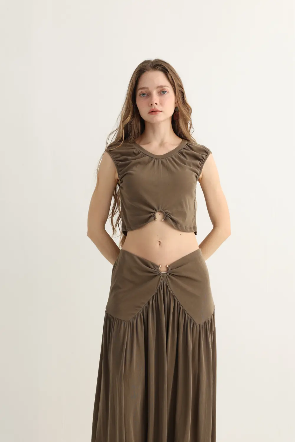 Haven & Drift Earthy Brown O-Ring Boho Maxi Set - Premium Summer Resort Slit Dress Two-Piece - Image 6