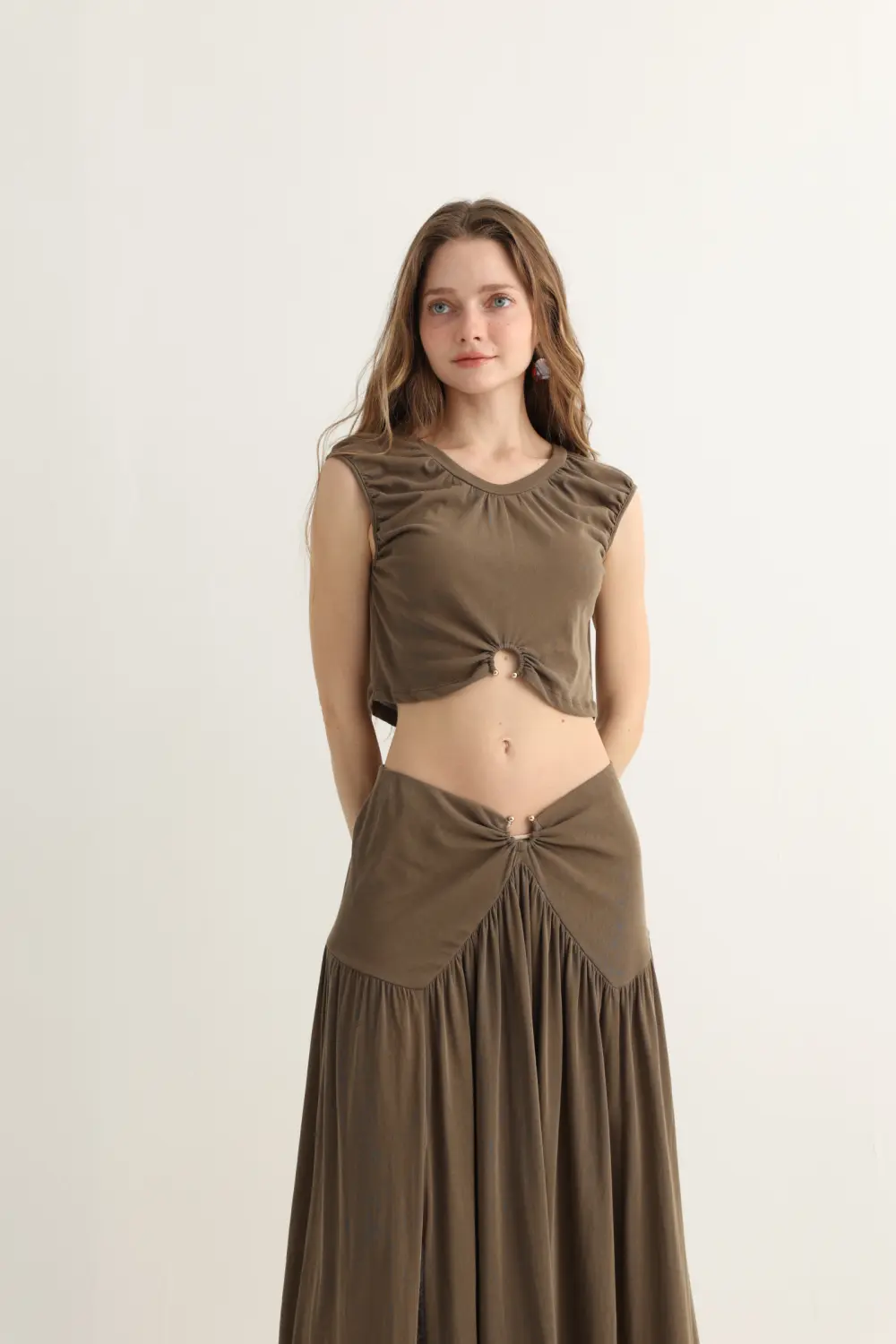 Haven & Drift Earthy Brown O-Ring Boho Maxi Set - Premium Summer Resort Slit Dress Two-Piece - Image 5