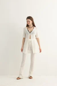 Open-Knit Beach Set with Flare Pants - Image 2