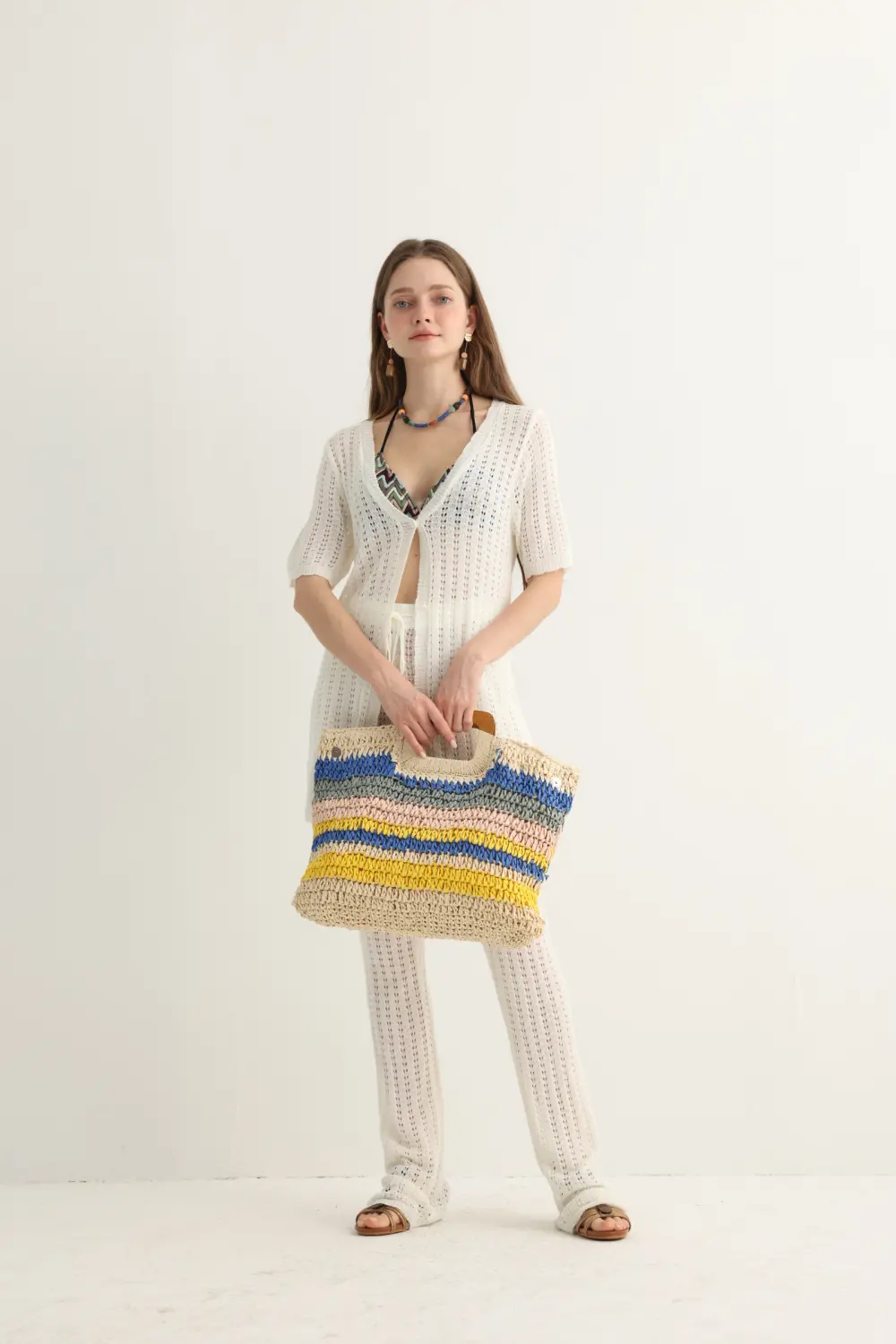 Haven & Drift White Open-Knit Longline Top & Matching Flare Pants - Premium Resort Beach Set - Image 5