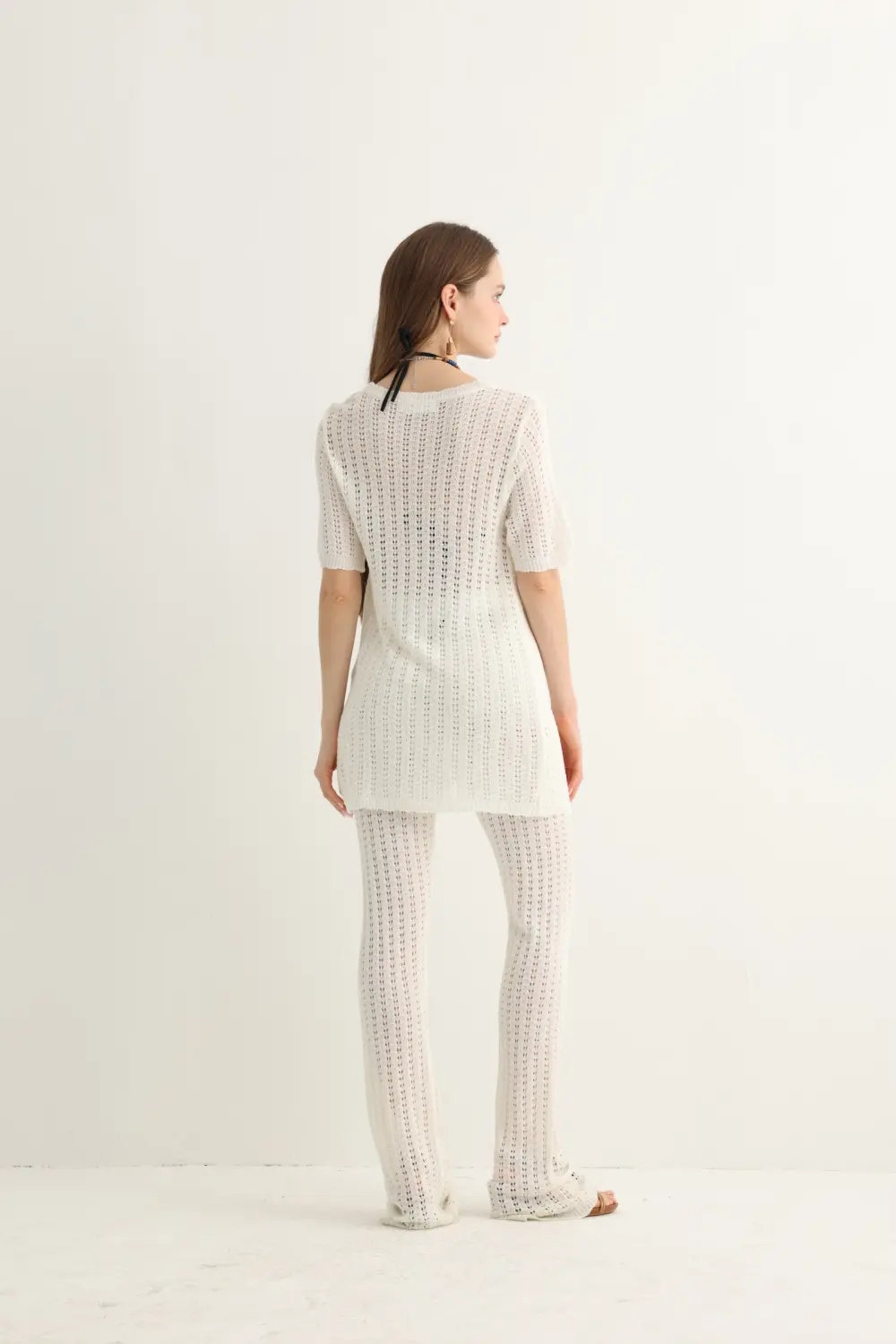 Haven & Drift White Open-Knit Longline Top & Matching Flare Pants - Premium Resort Beach Set - Image 3