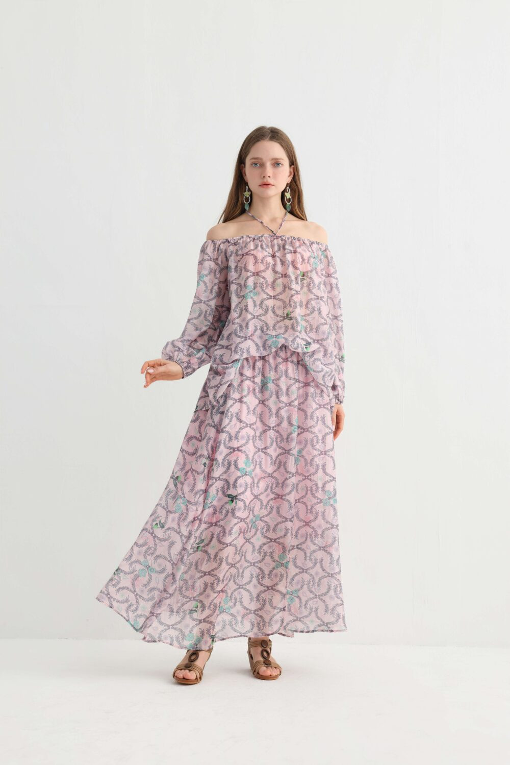 Bohemian Off‑Shoulder Halter Two‑Piece Outfit