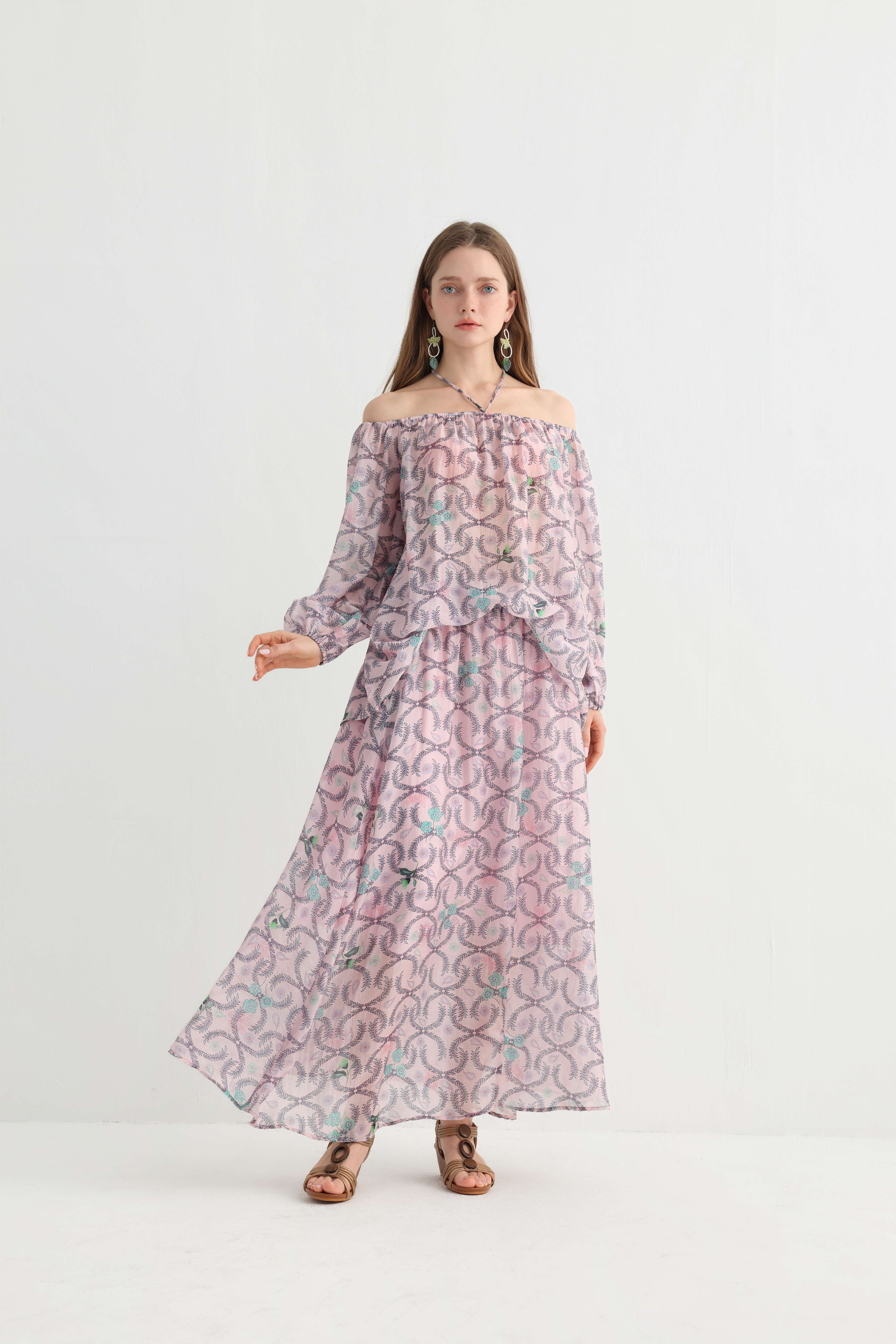Original Design Off-Shoulder Floral Resort Maxi Dress forWomen - Lightweight Bohemian Style, Elegant Beach,Travel & Vacation Wear Essential