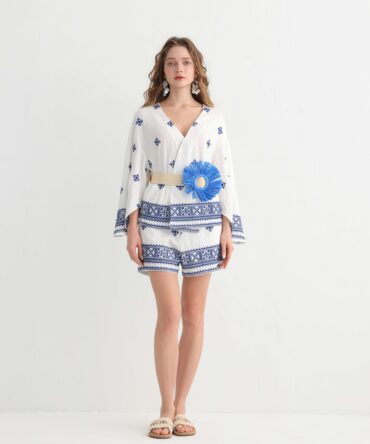 Original Design Embroidered Resort Favorite V-NeckLoose Women' s Romper - Bohemian Vacation Style