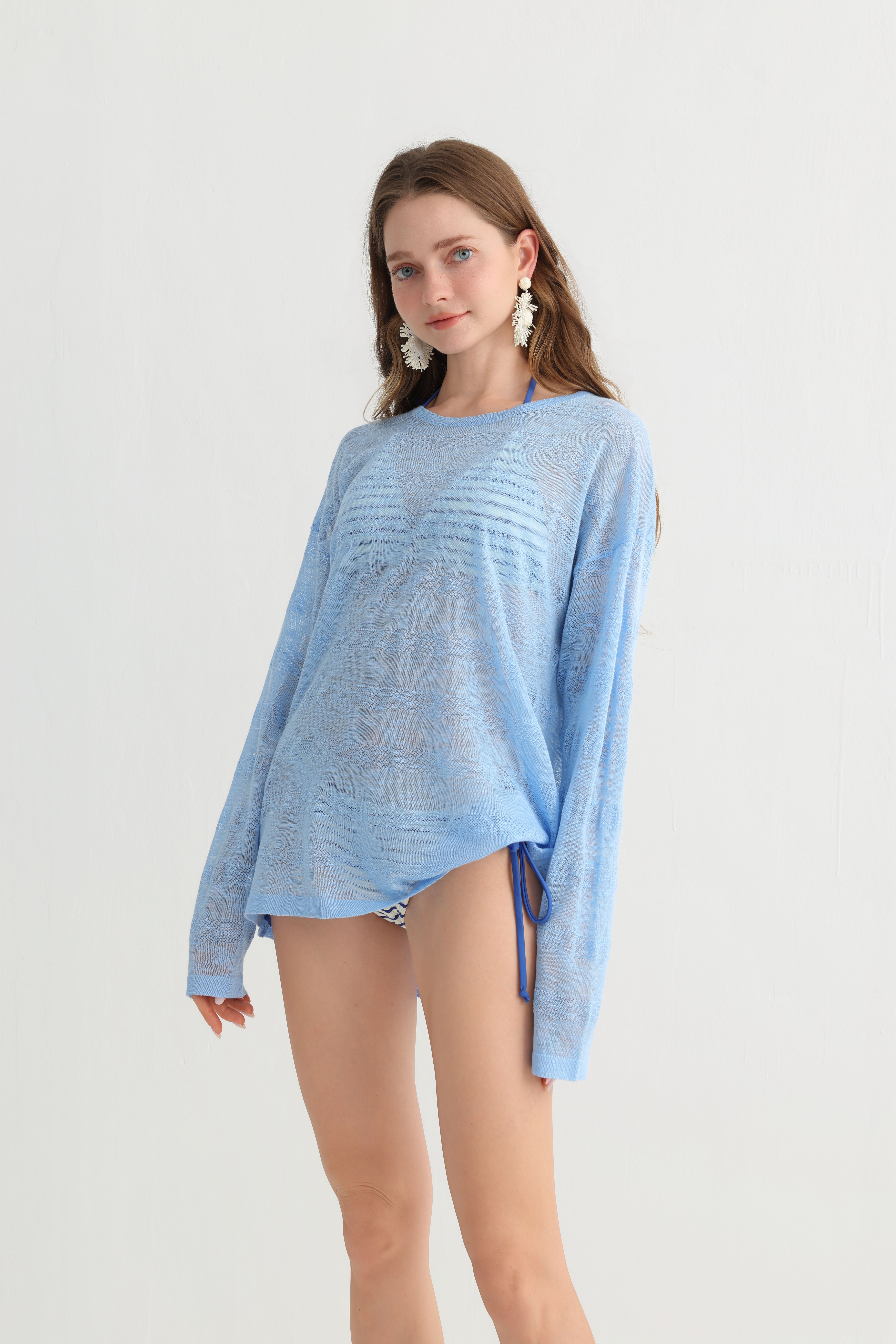 Original Design Sheer Knit Beach Cover Up WomenCasual Loose Cardigan Vacation Summer Comfort Outerwear - Image 3