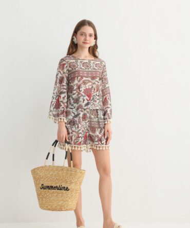 Original Design Bohemian Printed Tassel Sleeve Loose Top- Stylish Summer Casual Wear