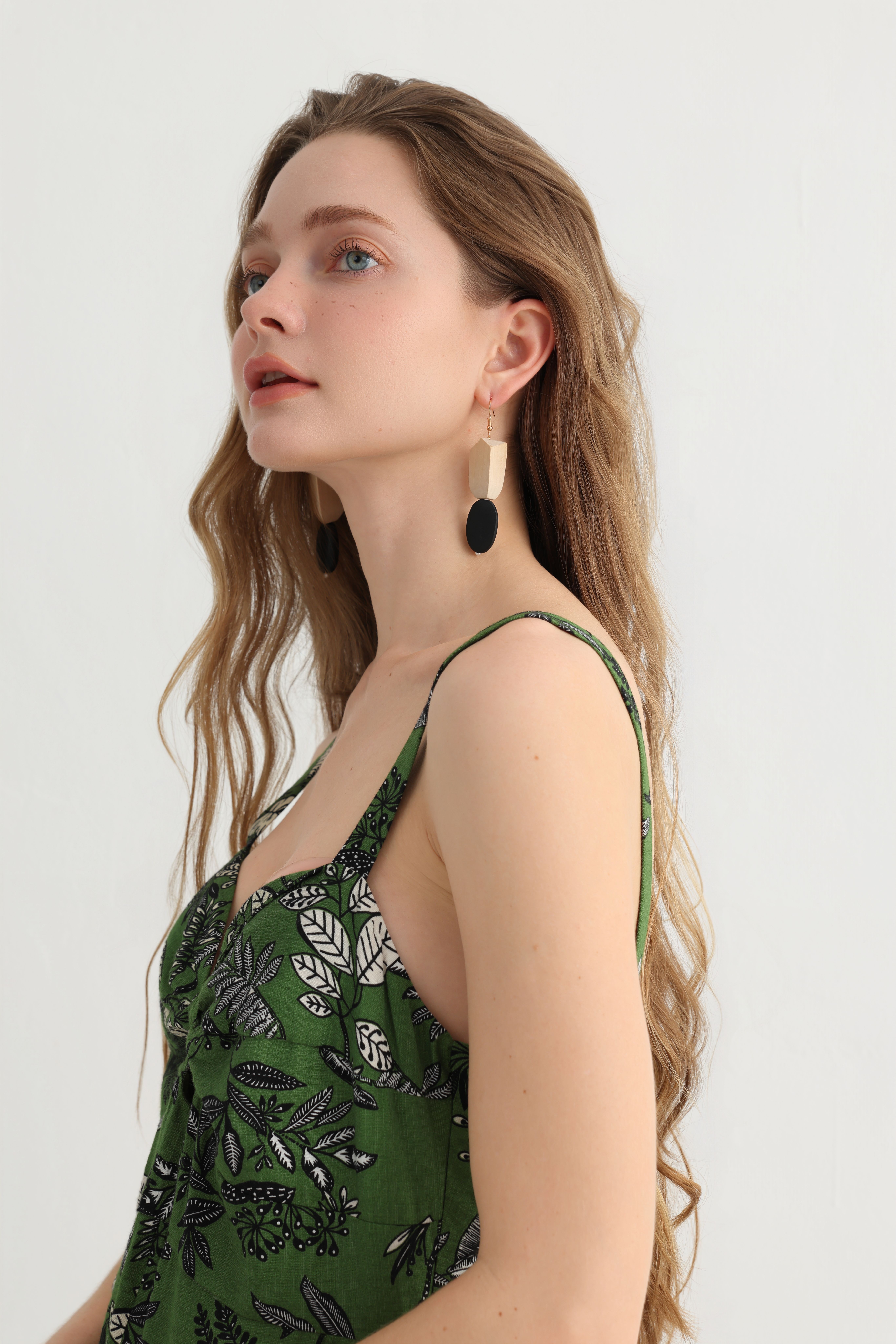 Original Design Summer Spaghetti Strap Dress - GreenLeaf Print, V-Neck Cutout, Lightweight & Flowing, Perfectfor Vacation, Beach & Travel - Image 8