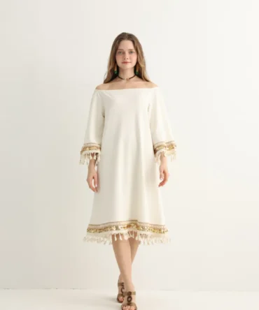 Haven & Drift White Boho Midi Dress - Premium Linen-Look Summer Resort Dress