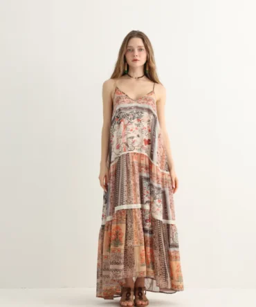 Haven & Drift Women's Boho Floral Print Vacation Dress - Flowy Tiered Maxi Dress