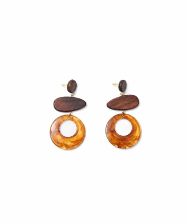 French Elegant Amber Large Ring Drop Earrings, Wood Geometric Patchwork Face-Slimming Long Earrings, Summer Daily Versatile Elegant Accessory.