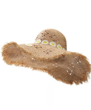 English Title: Vintage Lazy Style Furry Frayed Edge Large Brim Hat, Pastoral Floral Decor Designed Sun Hat, Summer Picnic Beach Outing Essential, Literary Fresh Vacation Style Sunscreen Hat.