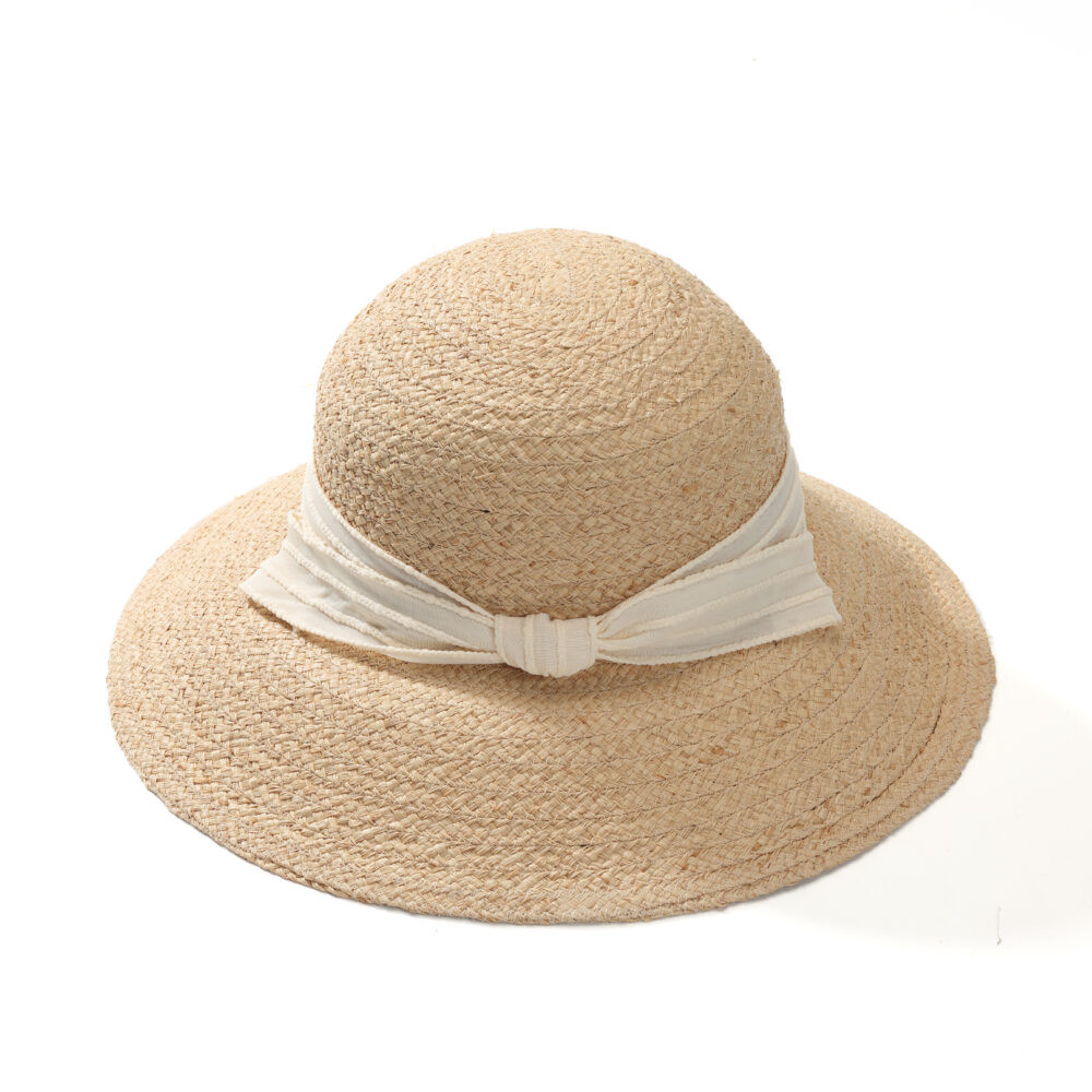 Natural Woven Straw Ivory Bow Wide Brim Sun Hat