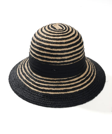 Cool Black & White Color-Block Striped Straw Hat, Wide Brim Sunscreen Face-Slimming, Summer Street Snap Vacation Versatile Essential, Minimalist Retro Bucket Hat.