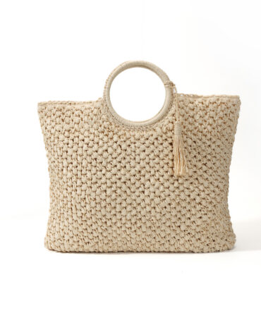 Bohemian Round Handle Hollow Woven Tote Bag, Rattan Large Capacity Vacation Beach Bag, Summer Seaside Travel Versatile Straw Handbag.
