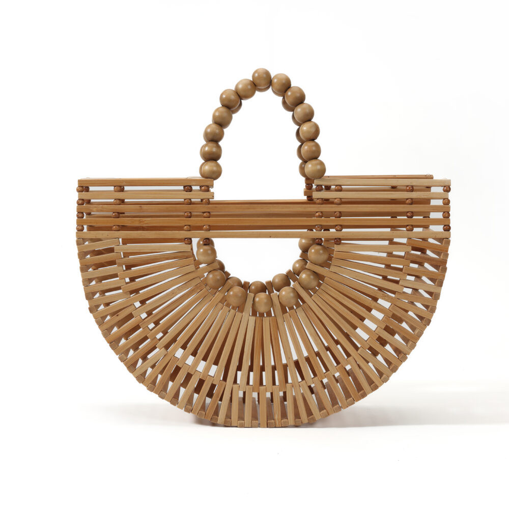 Natural Bamboo Fan-Shaped Wooden Bead Handle Bag