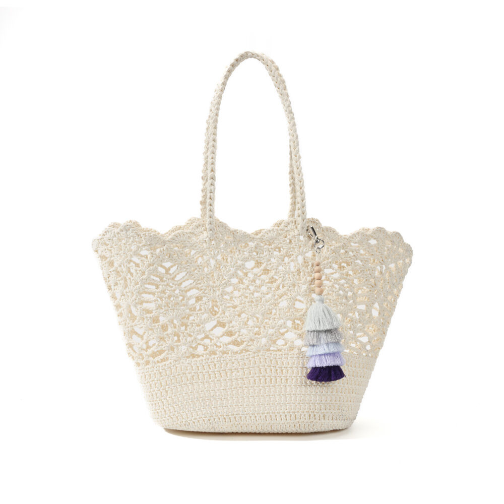 Ivory Crochet Tassel Charm Beach Tote Bag