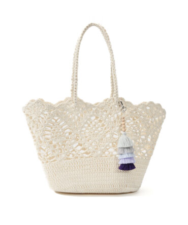 Fresh Vacation Style Petal Edge Hollow-Out Woven Bag, Blue-Purple Gradient Tassel Decor Versatile Tote, Summer Outing Picnic Beach Large Capacity Straw Bag.