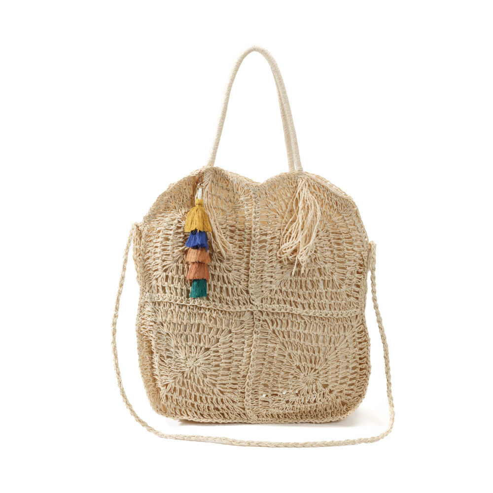 Medium Handmade Woven Straw Tote Bag for Vacation Beach
