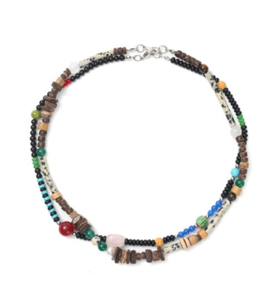 Literary Retro Black & White Contrast Beaded Necklace, Wooden Pendant Designer Choker, Versatile Unisex Summer Vacation Accessory.