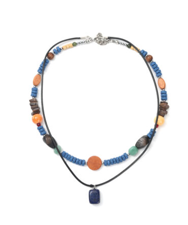 Super Designer Blue-Orange Color-Block Necklace! Thin String Beads with Geometric Dark Blue Pendant, Summer Vacation Outing Photo Essential.
