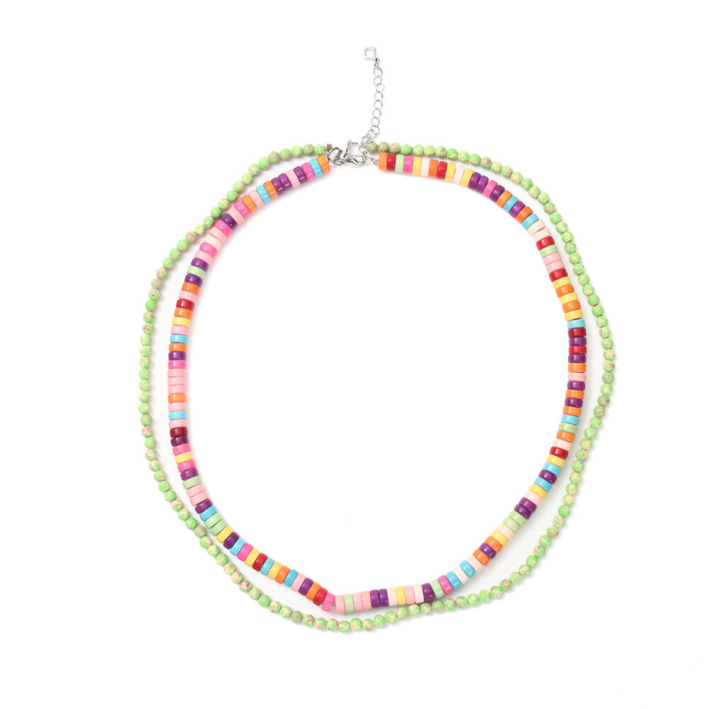 Multicolor Heishi & Green Beaded Layered Necklace