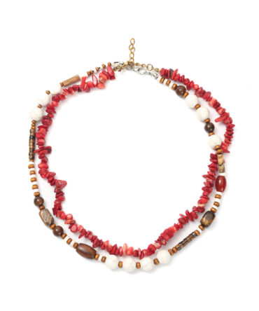 Tropical Vacation Red-White Beaded Necklace! Textured Irregular Bead Layered, Summer Island Travel Photo Prop.