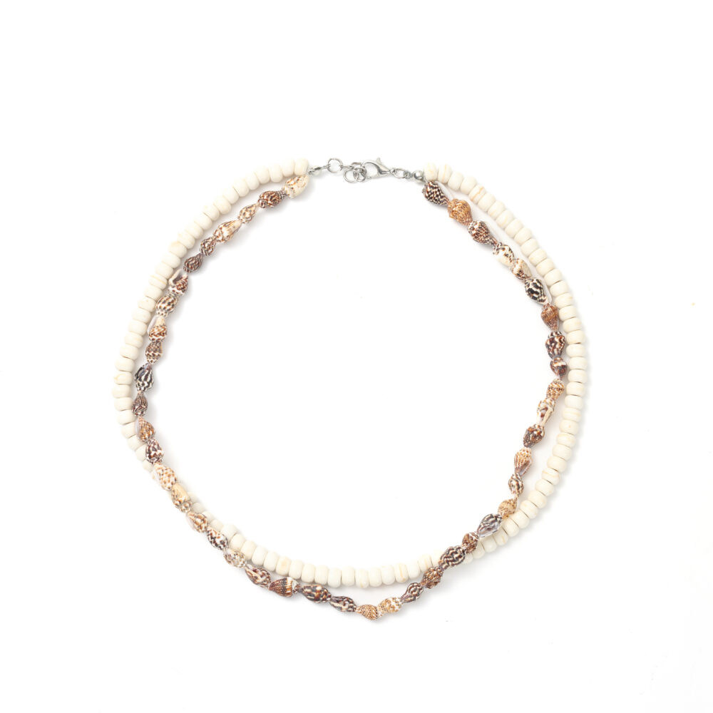Ivory Beaded Layered Seashell Necklace