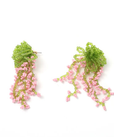 Stunning Fairy Pink-Green Beaded Drops! Vine Tassel Face-Slimming Essential, Summer Outing Photo Atmosphere Perfection.