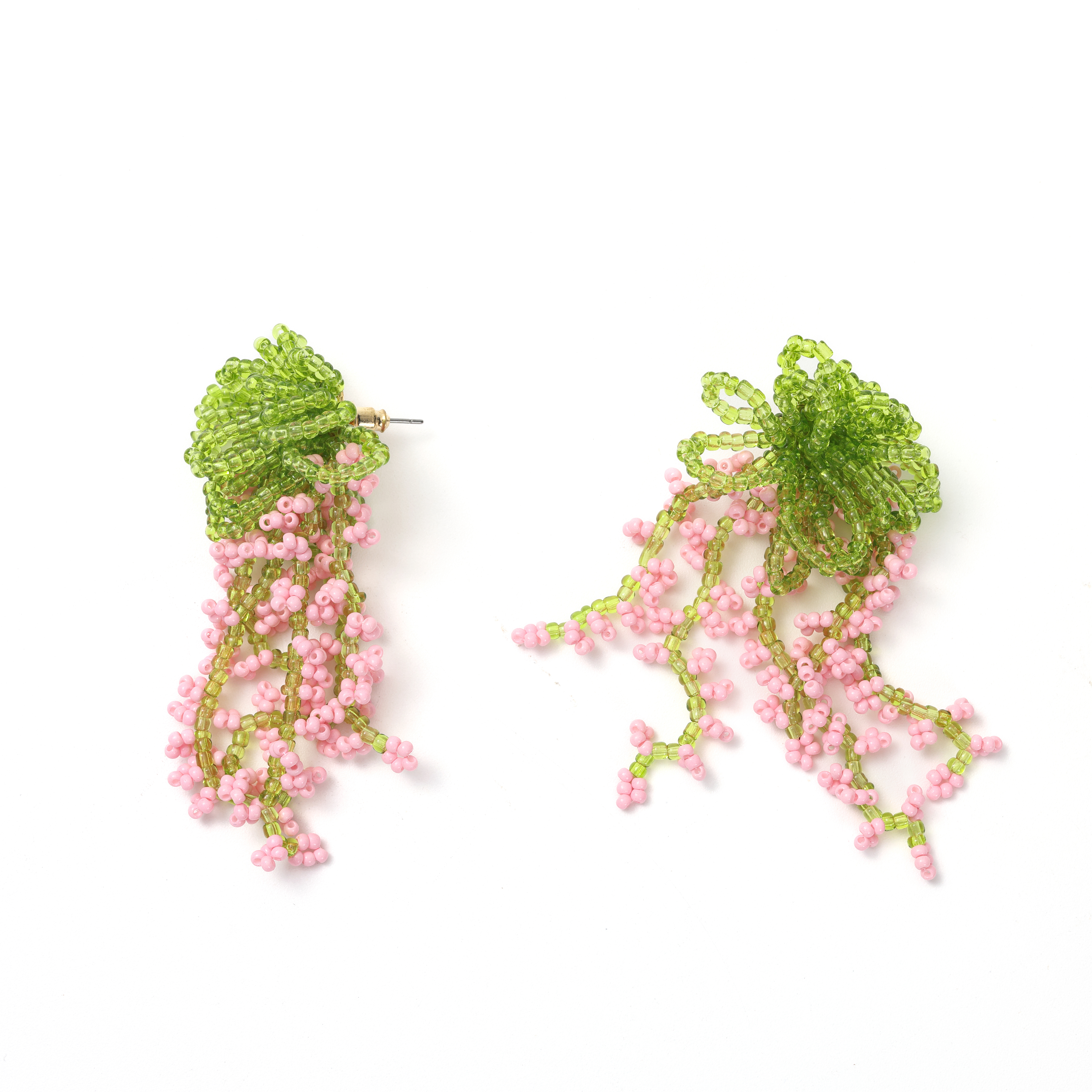 Stunning Fairy Pink-Green Beaded Drops! Vine Tassel Face-Slimming Essential, Summer Outing Photo Atmosphere Perfection.