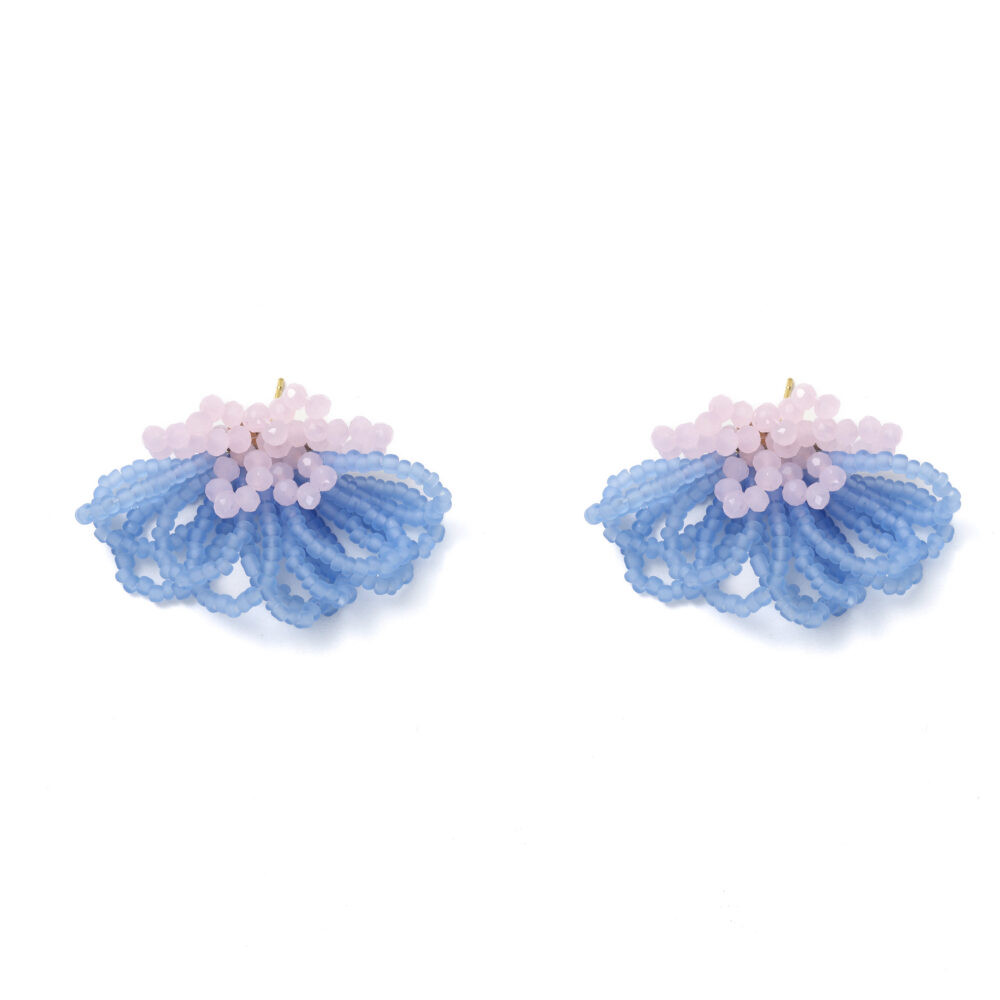 Blue & Blush Beaded Flower Drop Earrings
