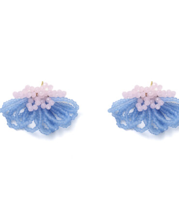 Dopamine Energetic Grass Green Rope Ring Studs, Light Blue Flower Accent Handmade Earrings, Summer Island Outing Versatile Accessory.