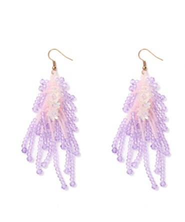 Gentle Pure Pink-Purple Gradient Tassel Earrings, Dynamic Handmade Beads Face-Slimming, Summer Versatile Fairy Ear Accessory