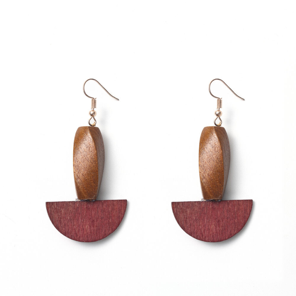Two-Tone Geometric Wooden Drop Earrings