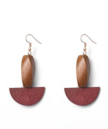 French Premium Retro Wood & Reddish-Brown Patchwork Drop Earrings, Minimalist Geometric Teardrop Earrings, Summer Island Vacation Versatile Accessory.