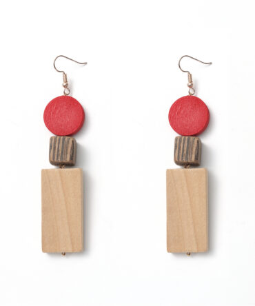 Retro Artistic Wood Geometric Patchwork Drops, Redwood & Natural Wood Contrast Long Earrings, Summer Versatile Face-Slimming Accessory.