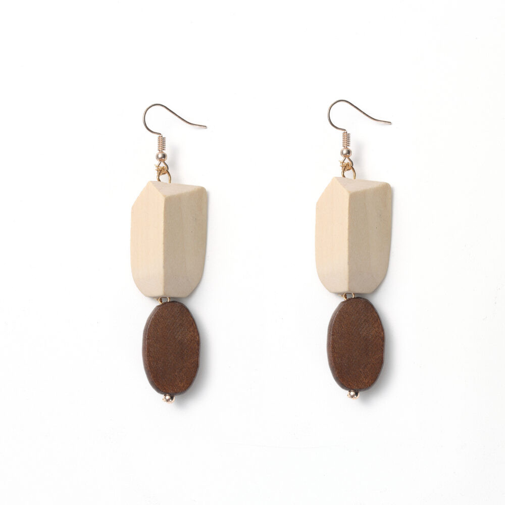 Two-Tone Geometric Wooden Statement Drop Earrings