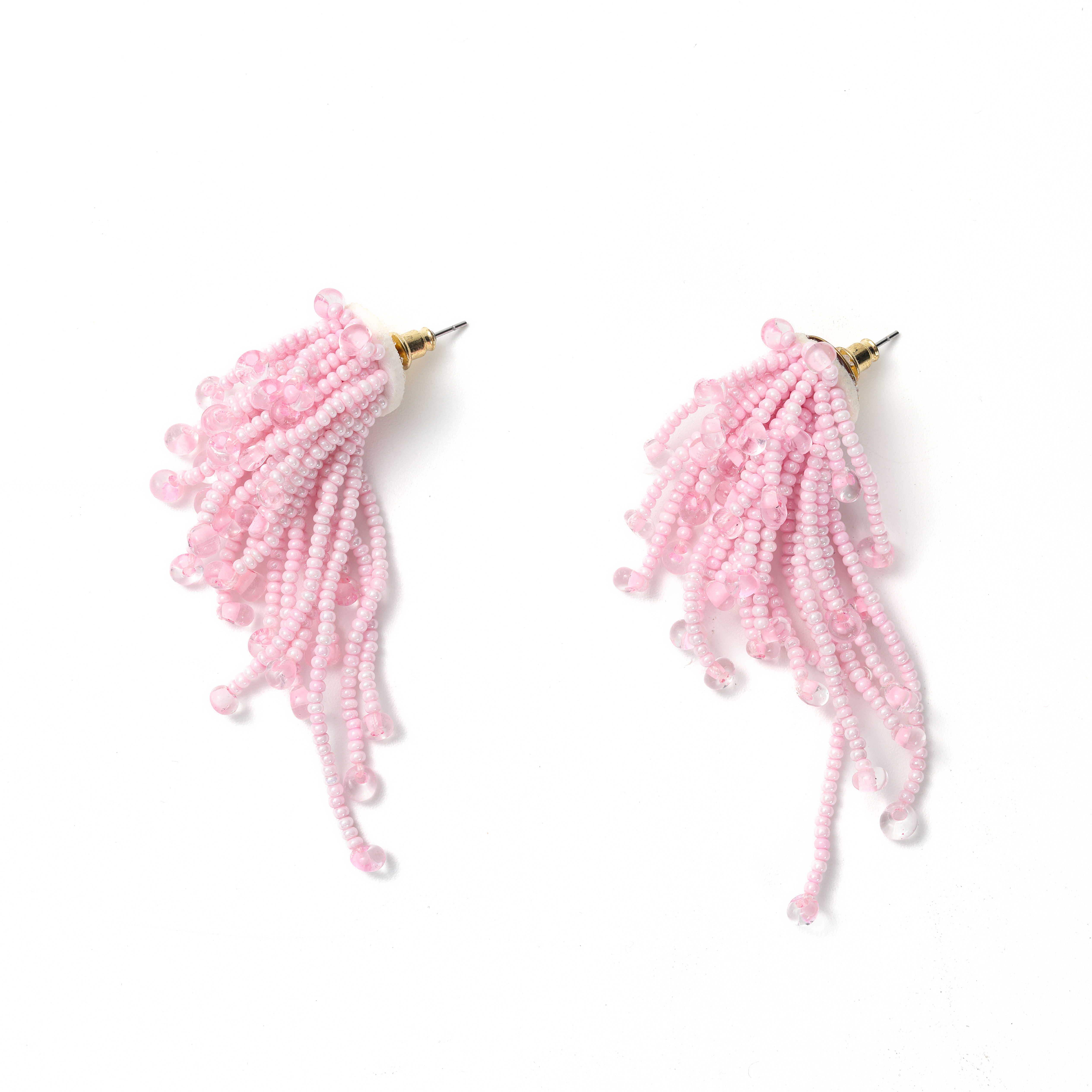 Gentle Elegant Champagne Multi-Strand Tassel Earrings, Handmade Beaded Dynamic Drops Face-Slimming, Summer Versatile Fairy Accessory.