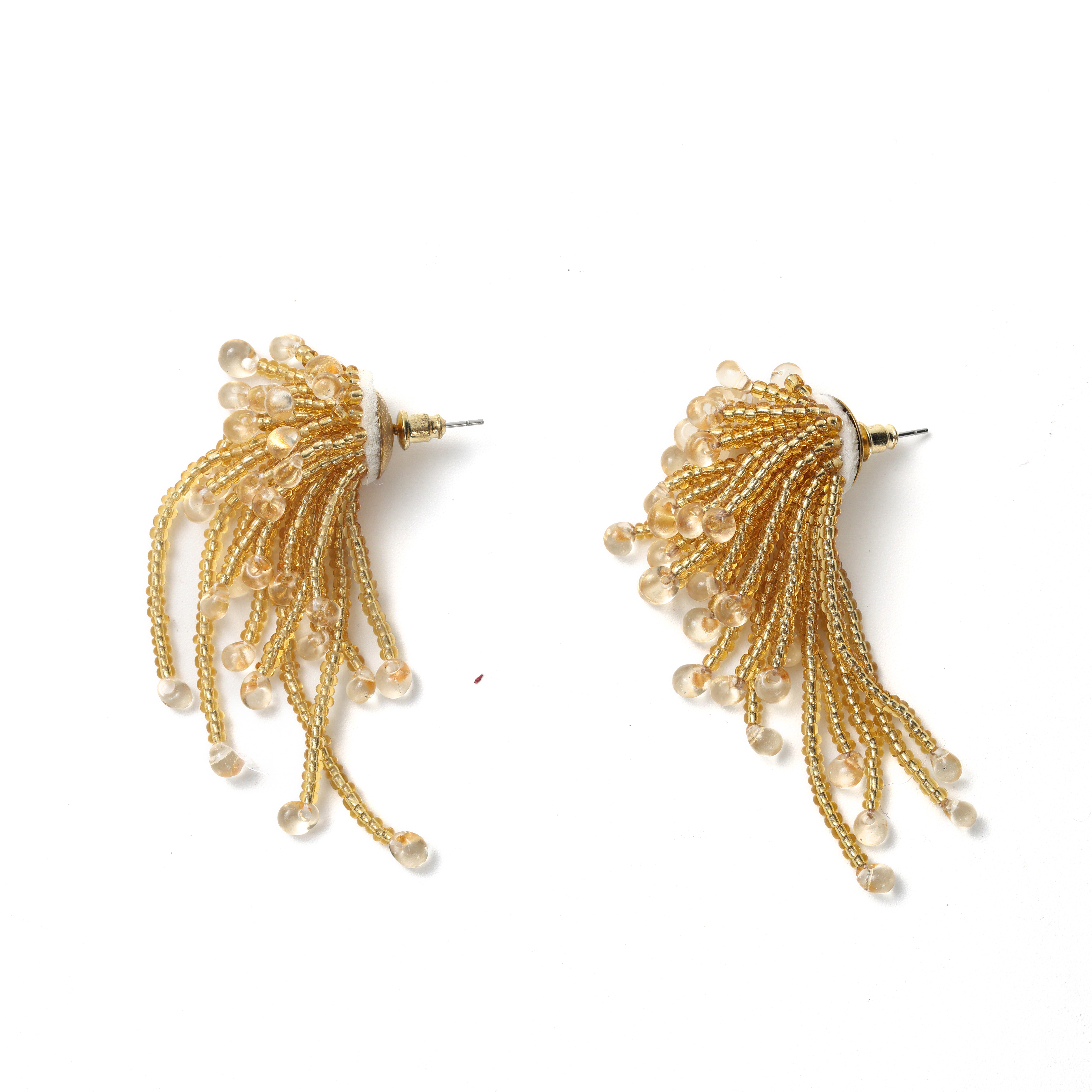 Gentle Elegant Champagne Multi-Strand Tassel Earrings, Handmade Beaded Dynamic Drops Face-Slimming, Summer Versatile Fairy Accessory. - Image 2