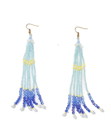 Fresh Designer Gradient Blue Beaded Earrings, Three-Layer Tassel Drops Gentle Skin-Brightening, Summer Versatile Vacation Long Drops.