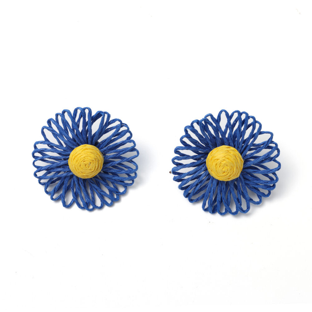 Blue & Yellow Woven Floral Statement Earrings