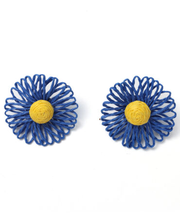 Super Skin-Brightening Royal Blue & Yellow Core Studs! Handwoven 3D Flower, Energetic Summer Age-Reducing Essential.
