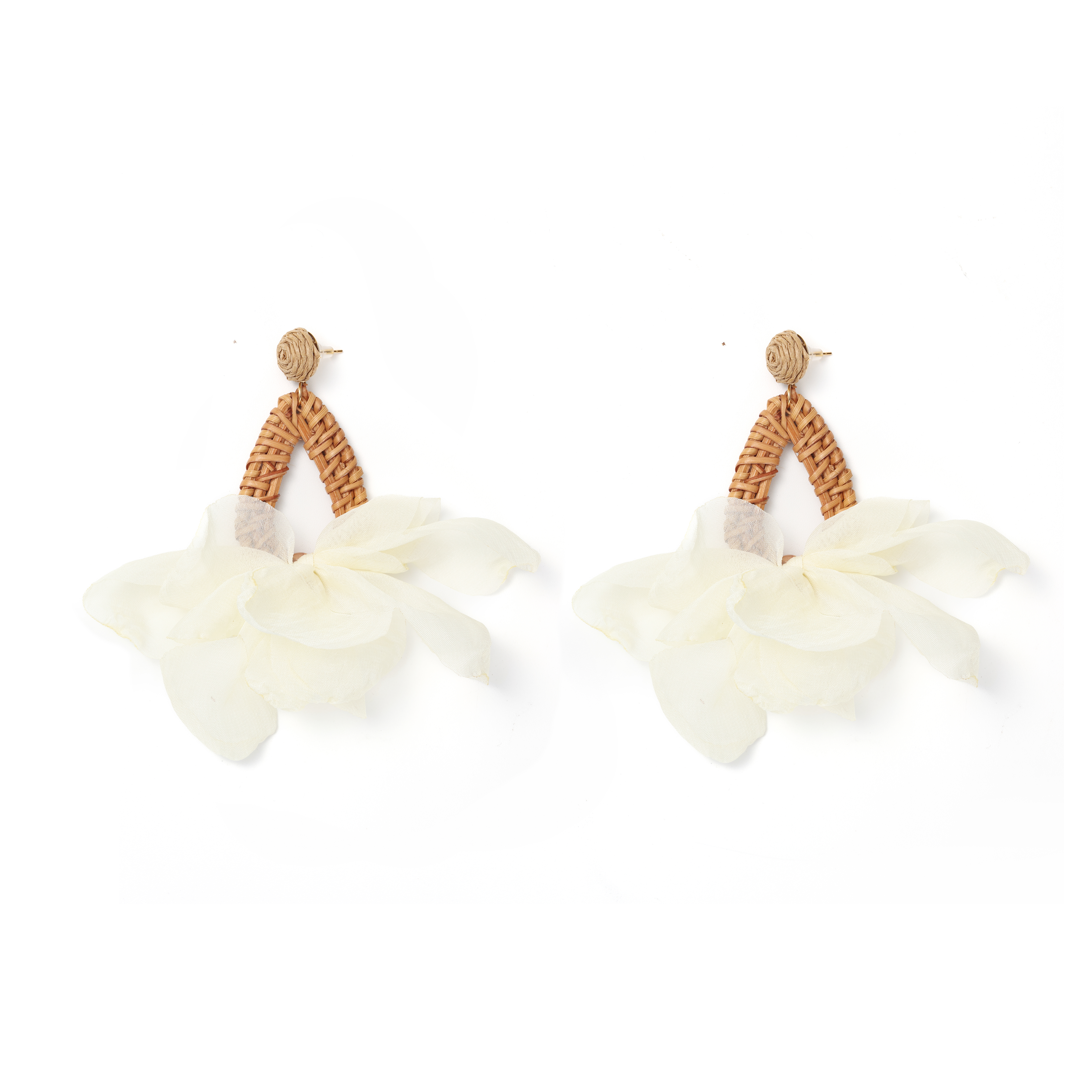 Stunning Fairy White Flower Drops! Woven V-Shape Base Face-Slimming, Island Vacation Photo Prop.