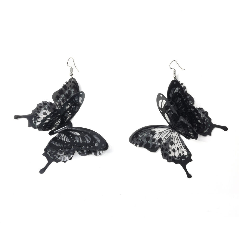 Black Layered Butterfly Statement Drop Earrings