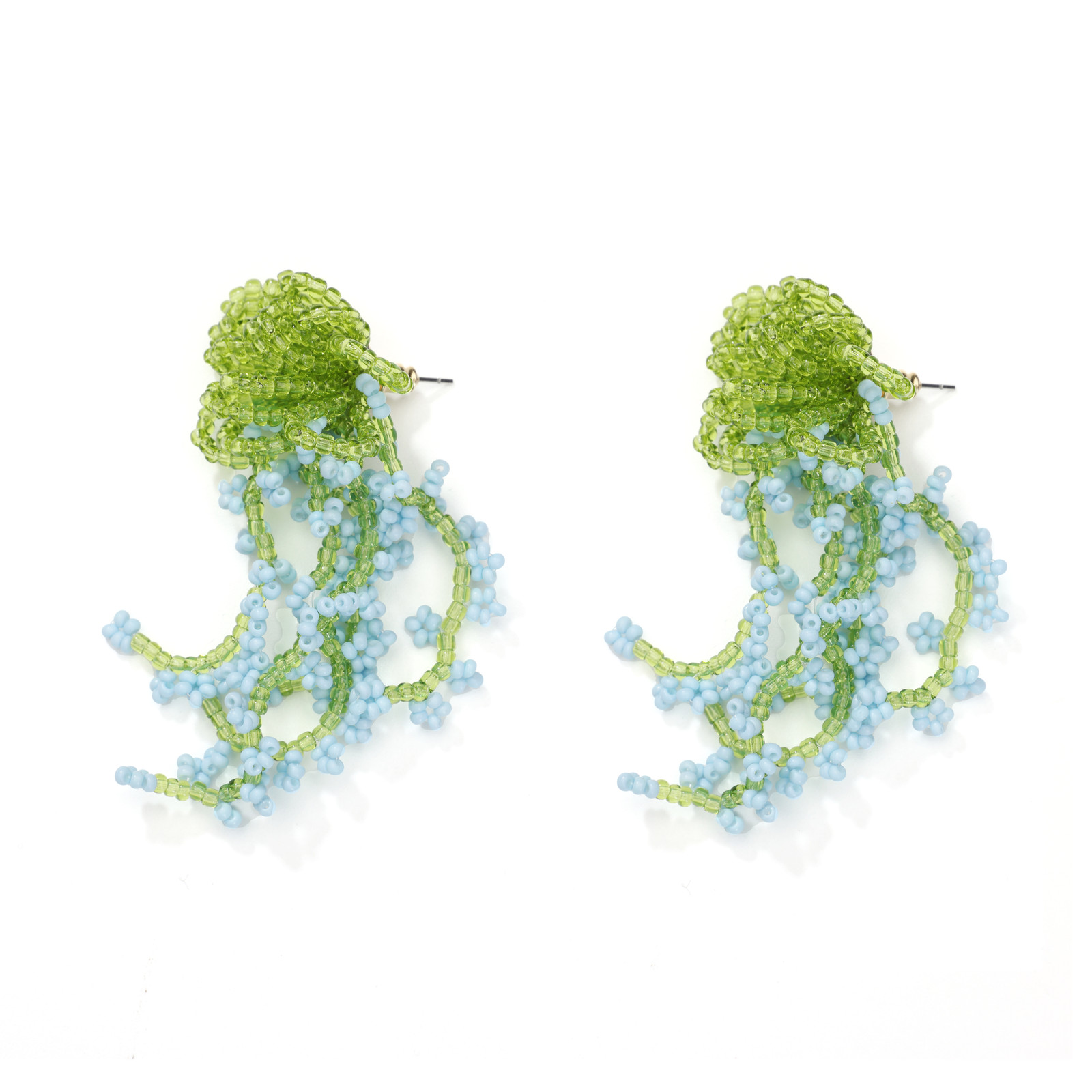 Green & Pink Beaded Floral Tassel Earrings - Image 4