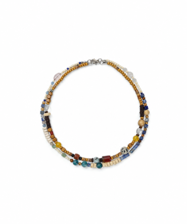Handmade boho layered necklace, natural stone & wood, adjustable Materials: natural stone, wood, alloy